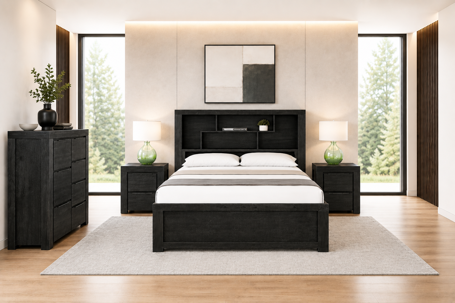 Barcelona Queen Bed (Black) With 4 Storage Draws
