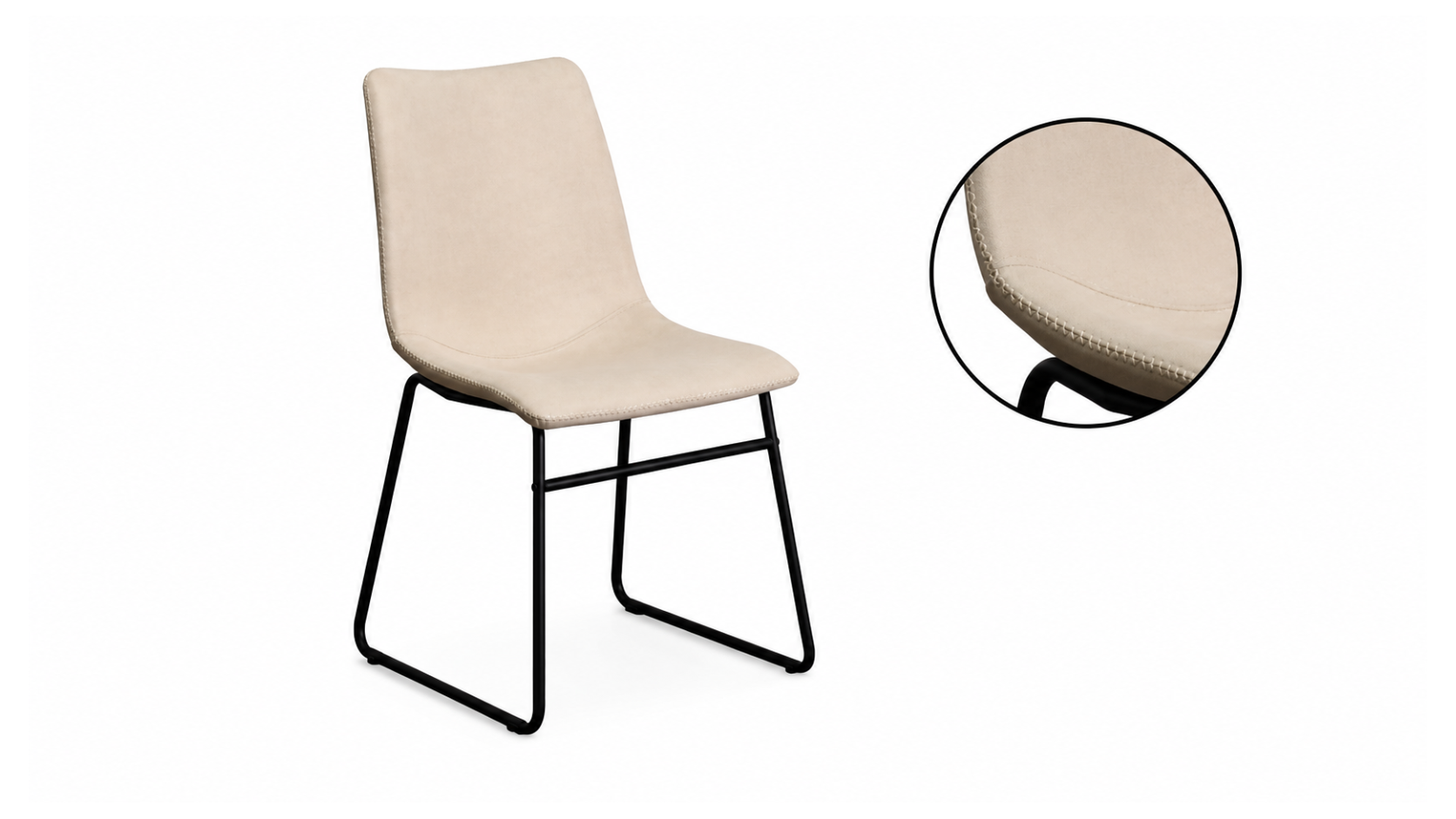 Oxford Beige Linen Fabric Chair With Cream Stitching